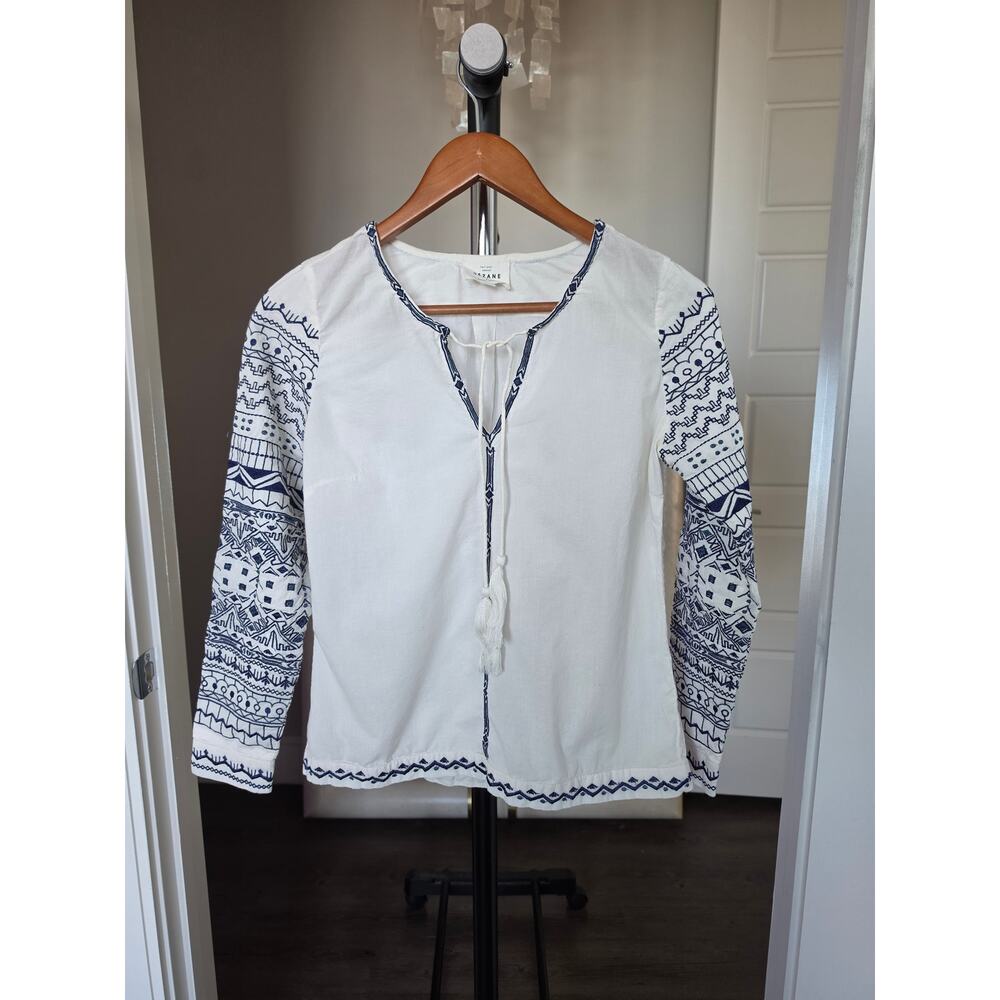 Sezane White Embroidered Long Sleeve Boho Blouse Size 38
